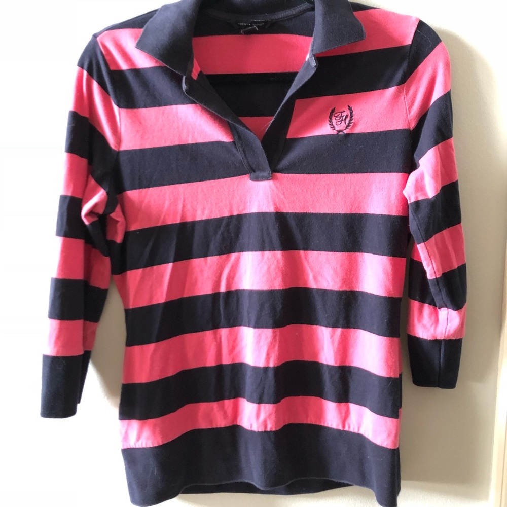 Tommy Hilfiger pink/navy polo style shirt